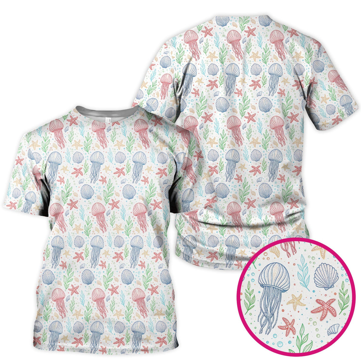 Cute Jellyfish Ocean World Pattern Scrub Top, Comfortable Scrubs for Nurses