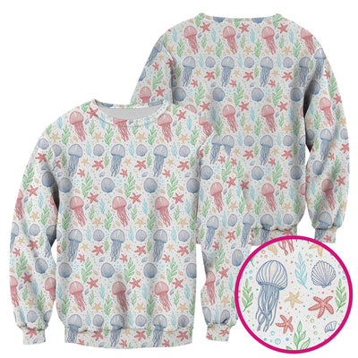 Cute Jellyfish Ocean World Pattern Scrub Top, Comfortable Scrubs for Nurses