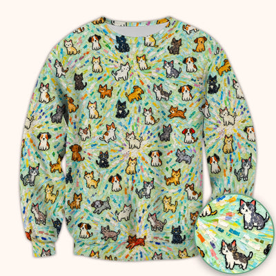 Colorful Cats Dogs Doodle Pattern Scrub Top, Comfortable Scrubs for Nurses