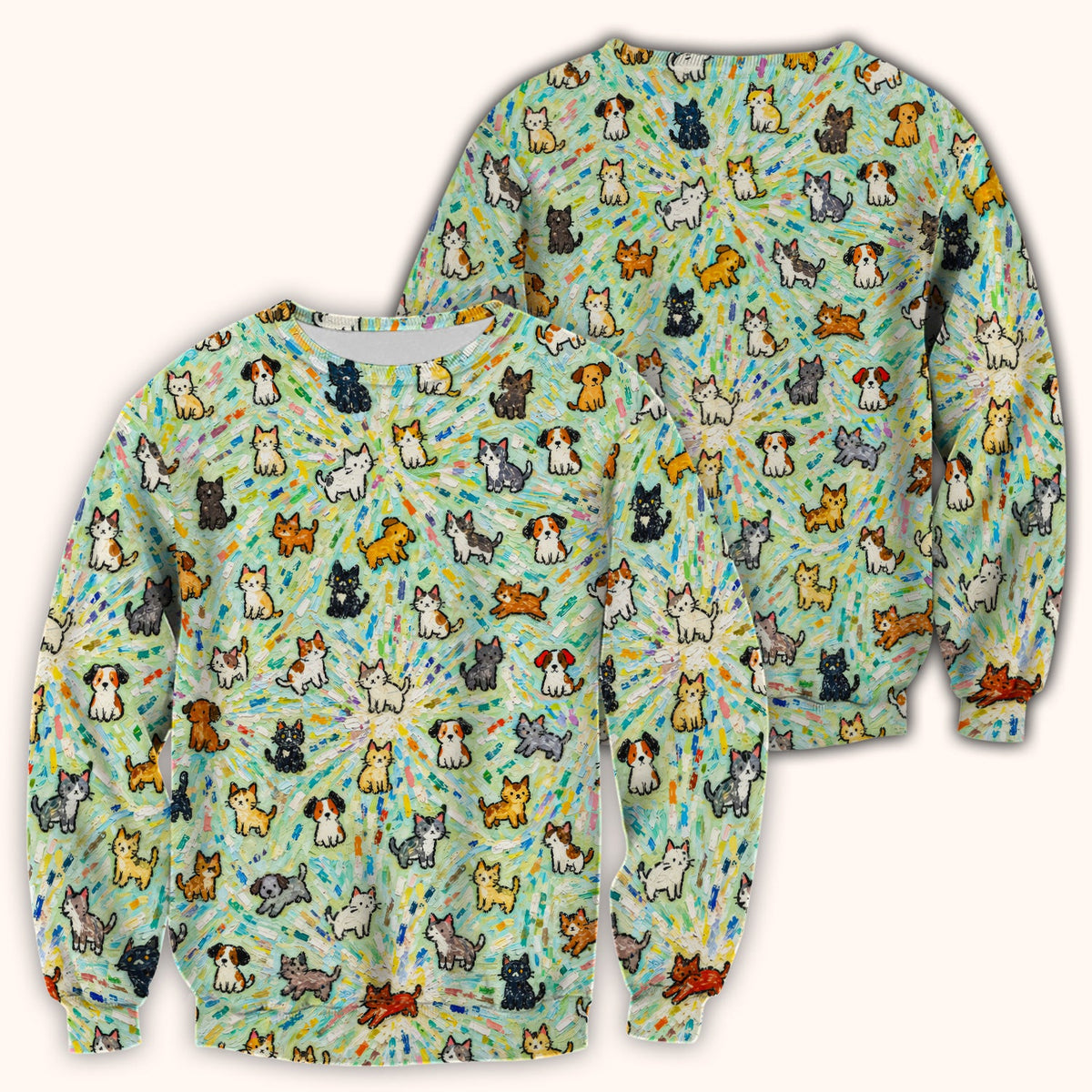 Colorful Cats Dogs Doodle Pattern Scrub Top, Comfortable Scrubs for Nurses