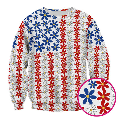 Retro Red Blue Daisy Stripe Pattern Scrub Top, Comfortable Scrubs for Nurses
