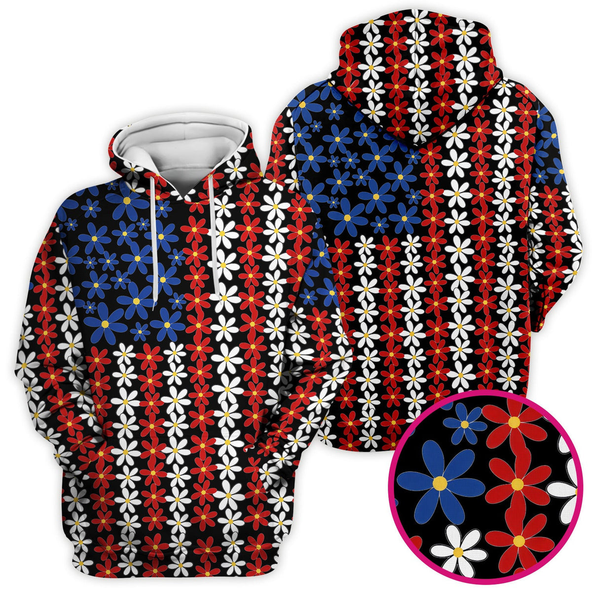 Retro Red Blue Daisy Stripe Pattern Scrub Top, Comfortable Scrubs for Nurses