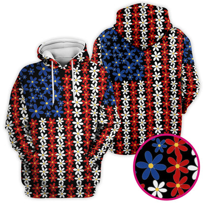 Retro Red Blue Daisy Stripe Pattern Scrub Top, Comfortable Scrubs for Nurses