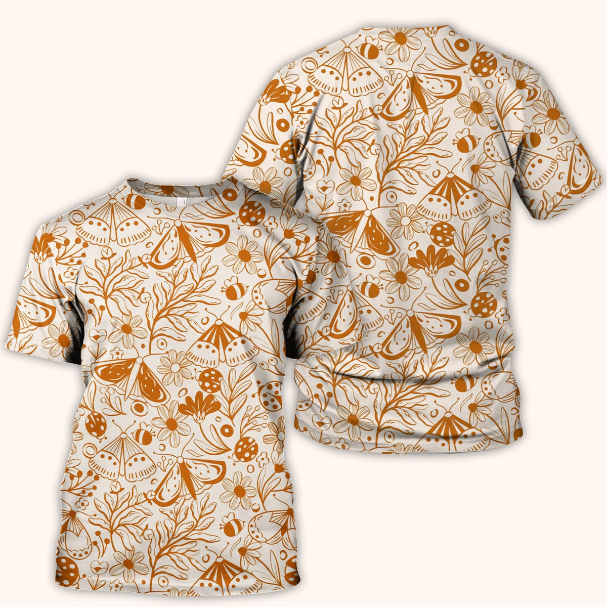 Butterfly Ladybug Floral Garden Pattern Scrub Top, Comfortable Scrubs for Nurses