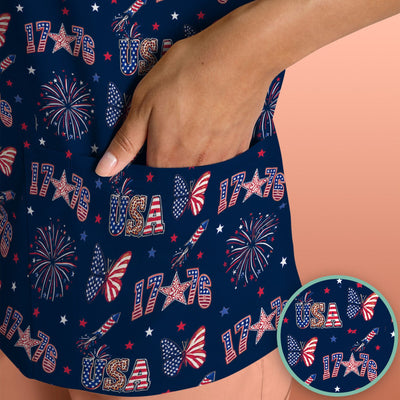 USA Fireworks Butterfly Pattern Scrub Top, Comfortable Scrubs for Nurses