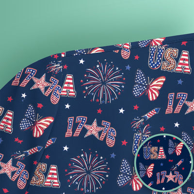 USA Fireworks Butterfly Pattern Scrub Top, Comfortable Scrubs for Nurses