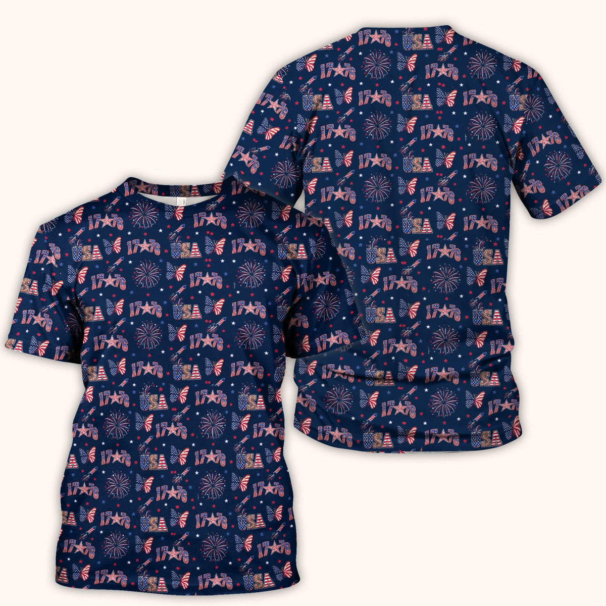 USA Fireworks Butterfly Pattern Scrub Top, Comfortable Scrubs for Nurses