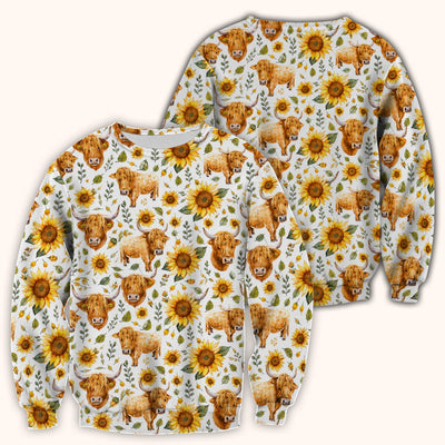 Highland Cow Sunflower Pattern Scrub Top, Comfortable Scrubs for Nurses