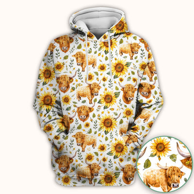 Highland Cow Sunflower Pattern Scrub Top, Comfortable Scrubs for Nurses