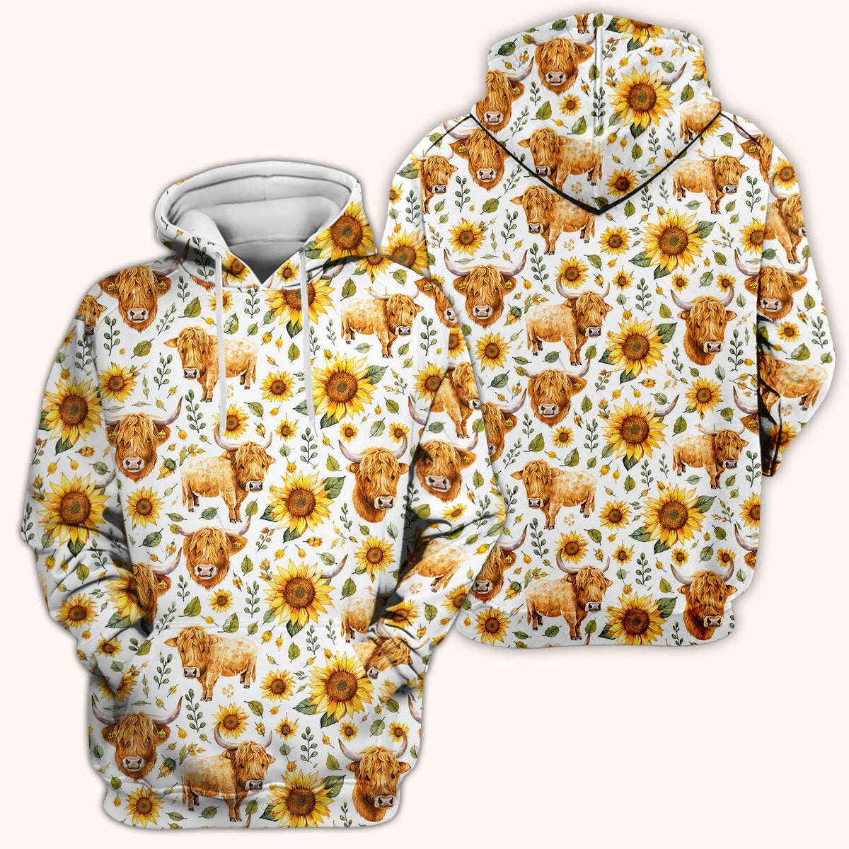 Highland Cow Sunflower Pattern Scrub Top, Comfortable Scrubs for Nurses
