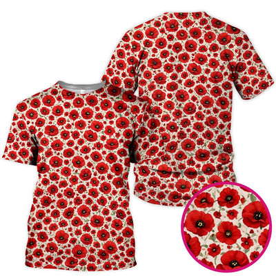 Pretty Red Poppy Flower Garden Pattern Scrub Top, Comfortable Scrubs for Nurses