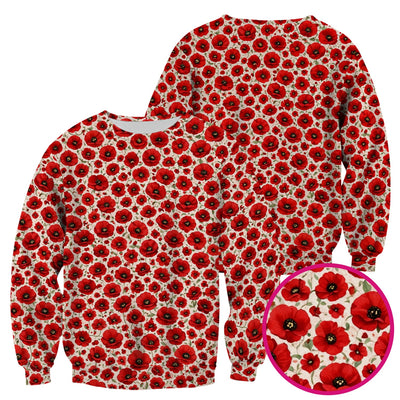Pretty Red Poppy Flower Garden Pattern Scrub Top, Comfortable Scrubs for Nurses