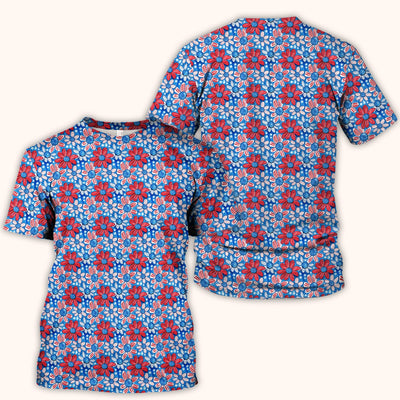 Cute Patriotic Daisy Blossom Repeat Pattern Scrub Top, Comfortable Scrubs for Nurses