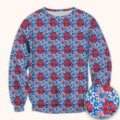 Cute Patriotic Daisy Blossom Repeat Pattern Scrub Top, Comfortable Scrubs for Nurses