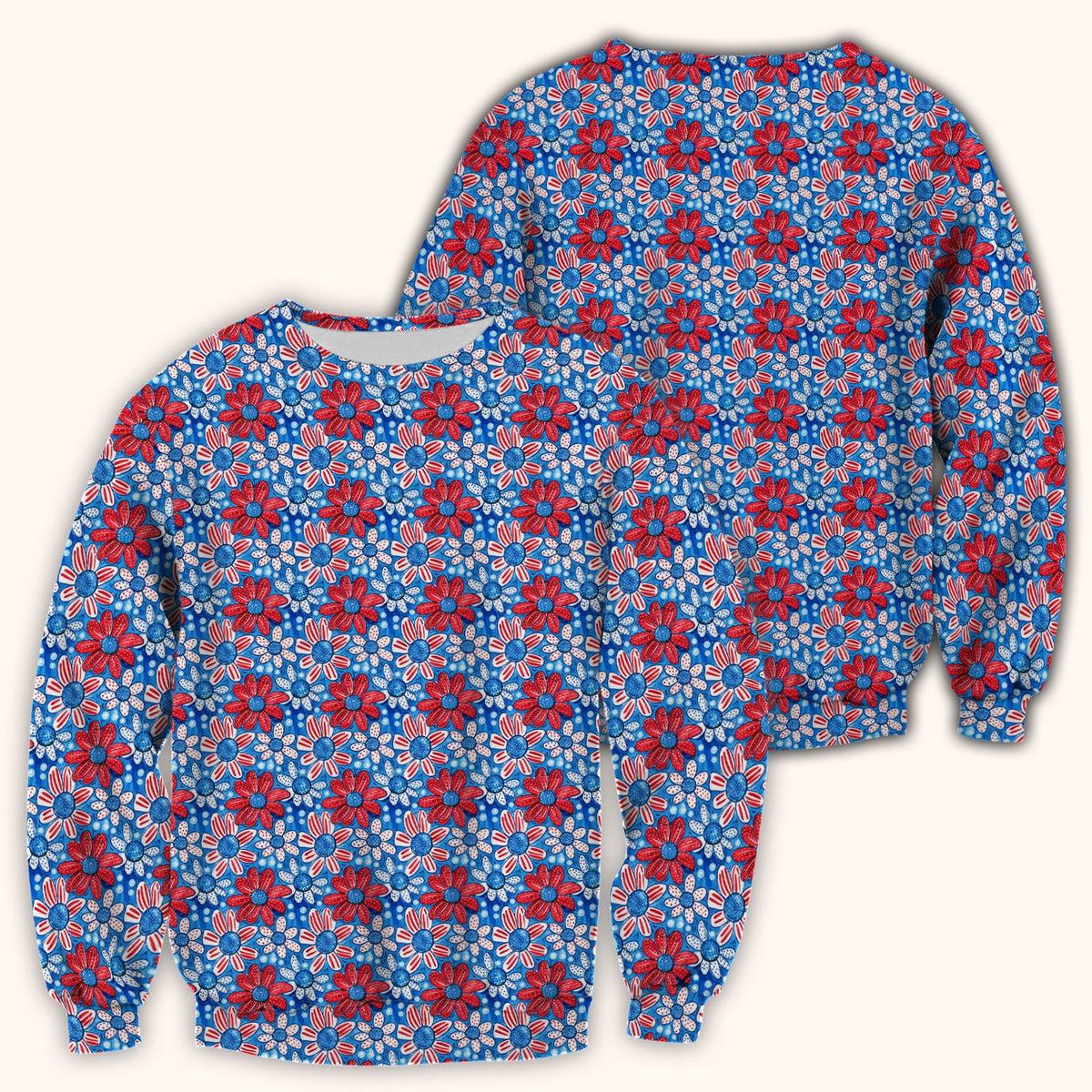 Cute Patriotic Daisy Blossom Repeat Pattern Scrub Top, Comfortable Scrubs for Nurses