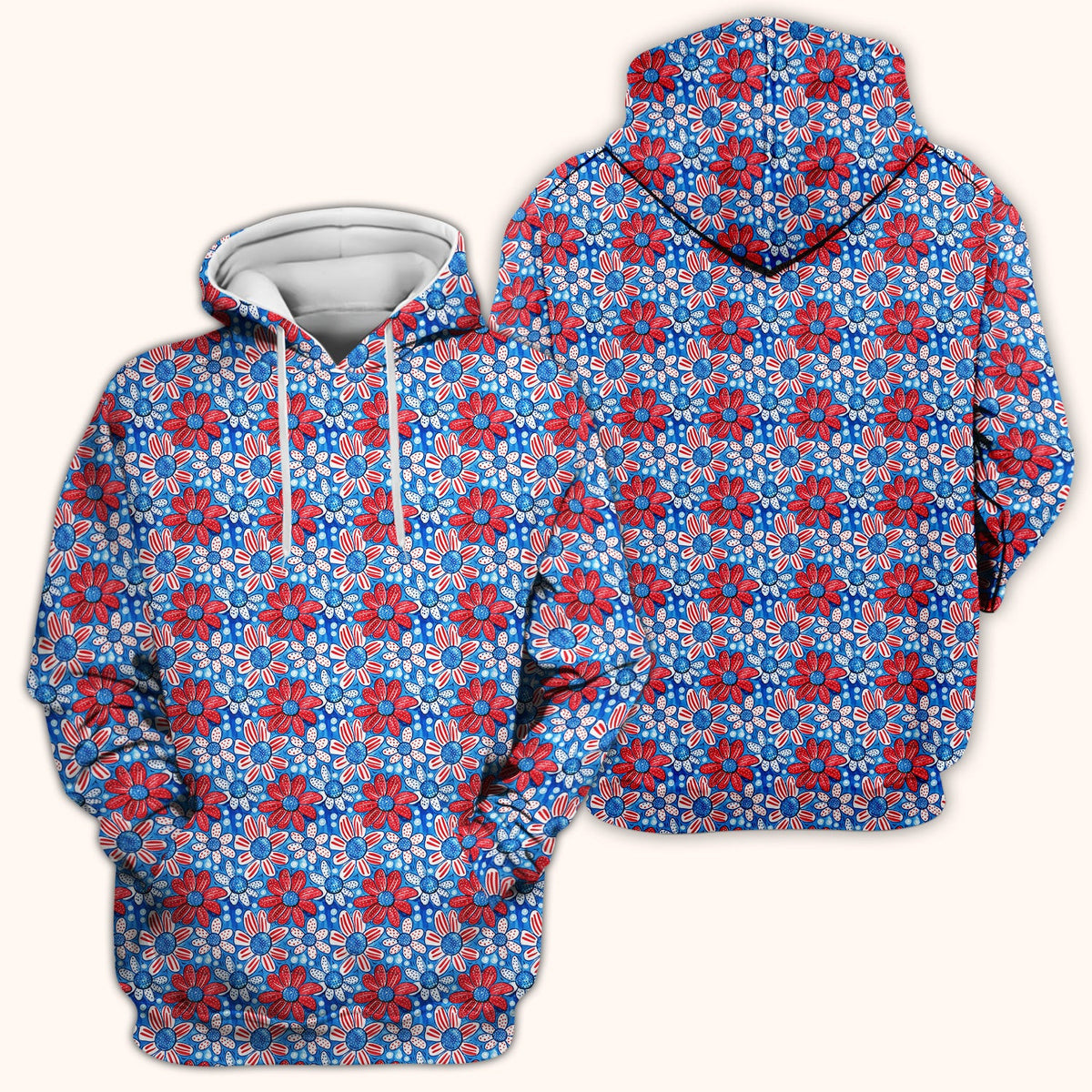 Cute Patriotic Daisy Blossom Repeat Pattern Scrub Top, Comfortable Scrubs for Nurses
