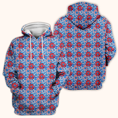Cute Patriotic Daisy Blossom Repeat Pattern Scrub Top, Comfortable Scrubs for Nurses