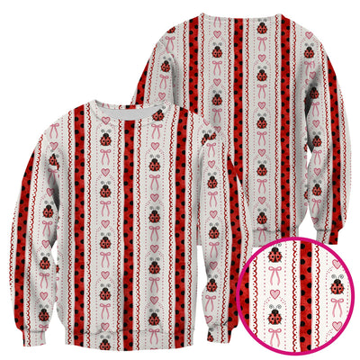 Cute Ladybug Heart Bow Stripe Pattern Scrub Top, Red Polka Dot Nurse Uniform