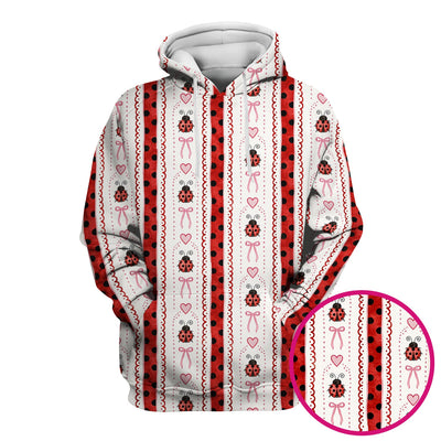 Cute Ladybug Heart Bow Stripe Pattern Scrub Top, Red Polka Dot Nurse Uniform