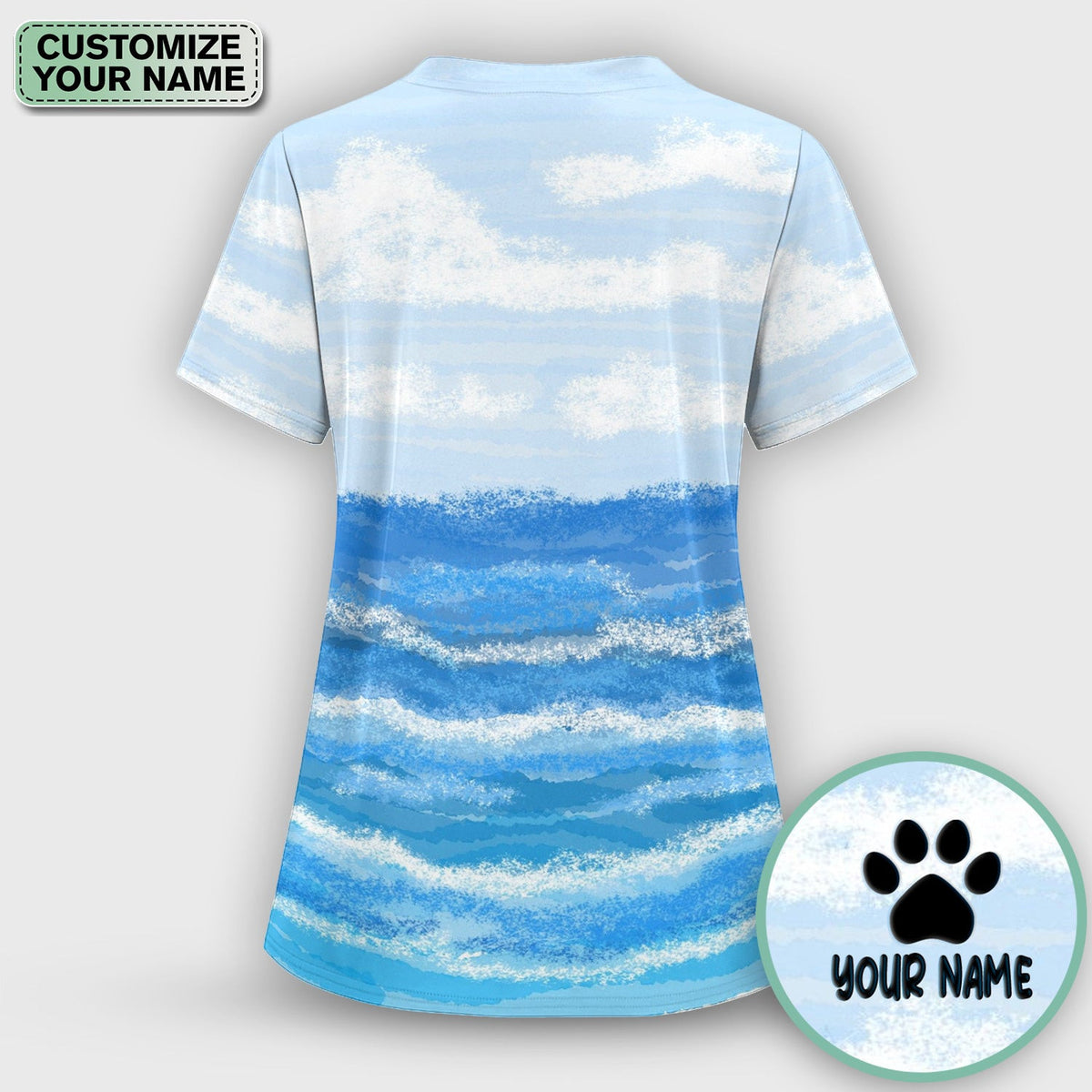Personalized Cat Holding Fish Pattern Nurse Scrub Top, Comfortable Scrubs for Nurses
