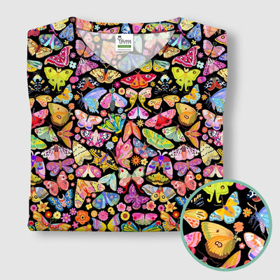 Cute Bright Butterfly Moth Floral Scrub Top, Comfortable Scrubs for Nurses