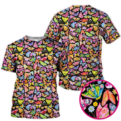 Cute Bright Butterfly Moth Floral Scrub Top, Comfortable Scrubs for Nurses