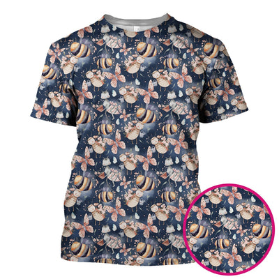 Cute Whimsical Bee Fairy Garden Pattern Scrub Top, Comfortable Scrubs for Nurses