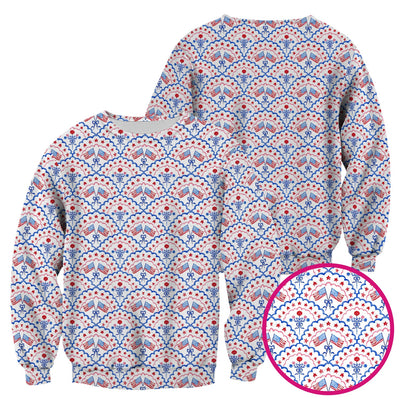 Patriotic Scallop Star Flag Floral Pattern Scrub Top, Comfortable Scrubs for Nurses