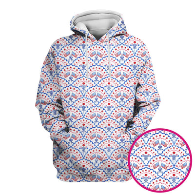 Patriotic Scallop Star Flag Floral Pattern Scrub Top, Comfortable Scrubs for Nurses