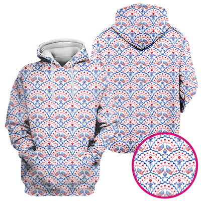 Patriotic Scallop Star Flag Floral Pattern Scrub Top, Comfortable Scrubs for Nurses