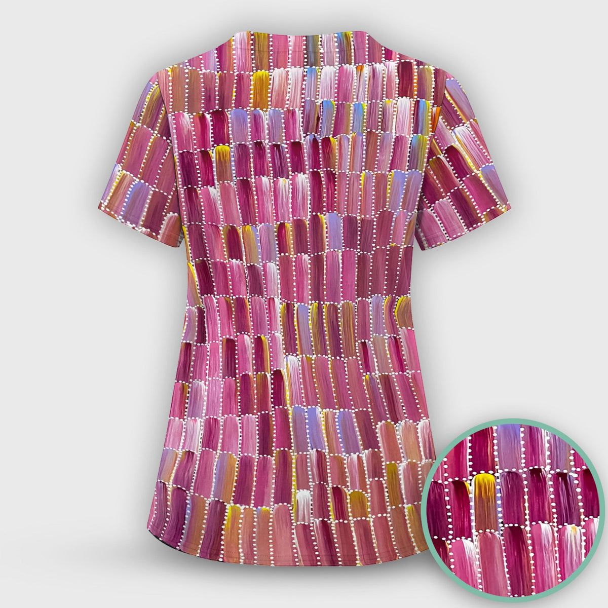 Colorful Abstract Brushstroke Dotted Pattern Scrub Top, Comfortable Scrubs for Nurses