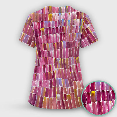 Colorful Abstract Brushstroke Dotted Pattern Scrub Top, Comfortable Scrubs for Nurses