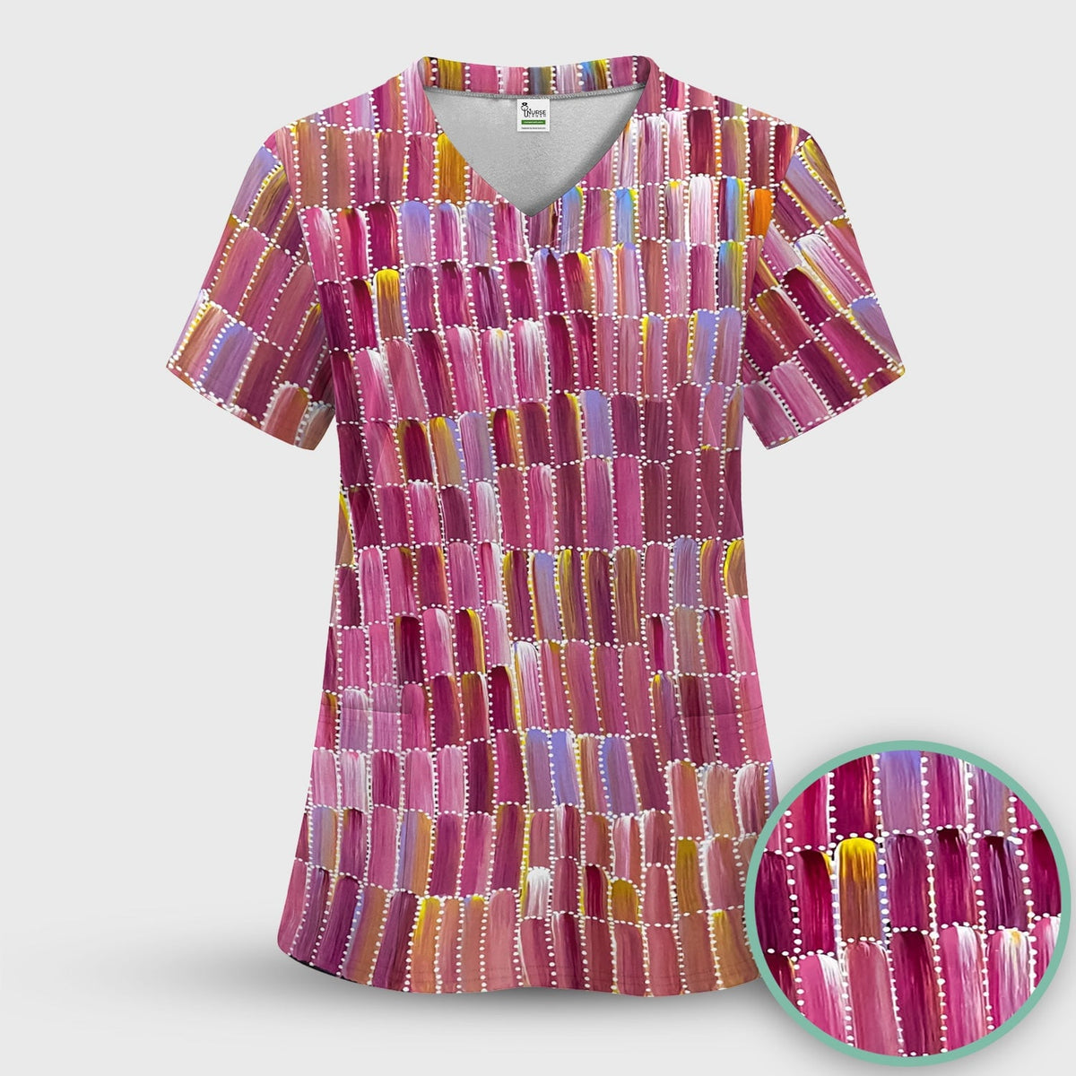 Colorful Abstract Brushstroke Dotted Pattern Scrub Top, Comfortable Scrubs for Nurses