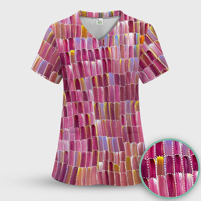 Colorful Abstract Brushstroke Dotted Pattern Scrub Top, Comfortable Scrubs for Nurses