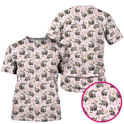 Cute Opossum Playing Flower Garden Pattern Scrub Top, Comfortable Scrubs for Nurses