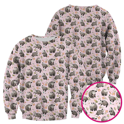Cute Opossum Playing Flower Garden Pattern Scrub Top, Comfortable Scrubs for Nurses