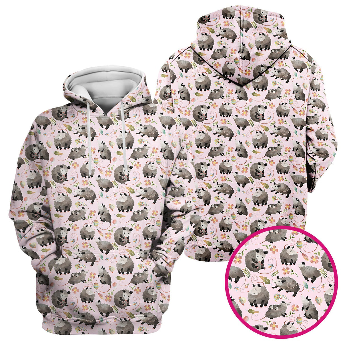 Cute Opossum Playing Flower Garden Pattern Scrub Top, Comfortable Scrubs for Nurses
