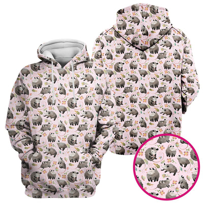 Cute Opossum Playing Flower Garden Pattern Scrub Top, Comfortable Scrubs for Nurses