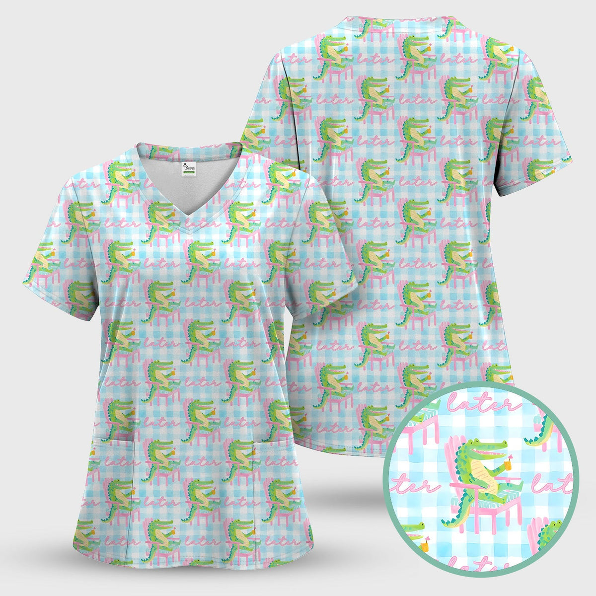 Funny Lazy Crocodile Later Pattern Scrub Top, Comfortable Scrubs for Nurses