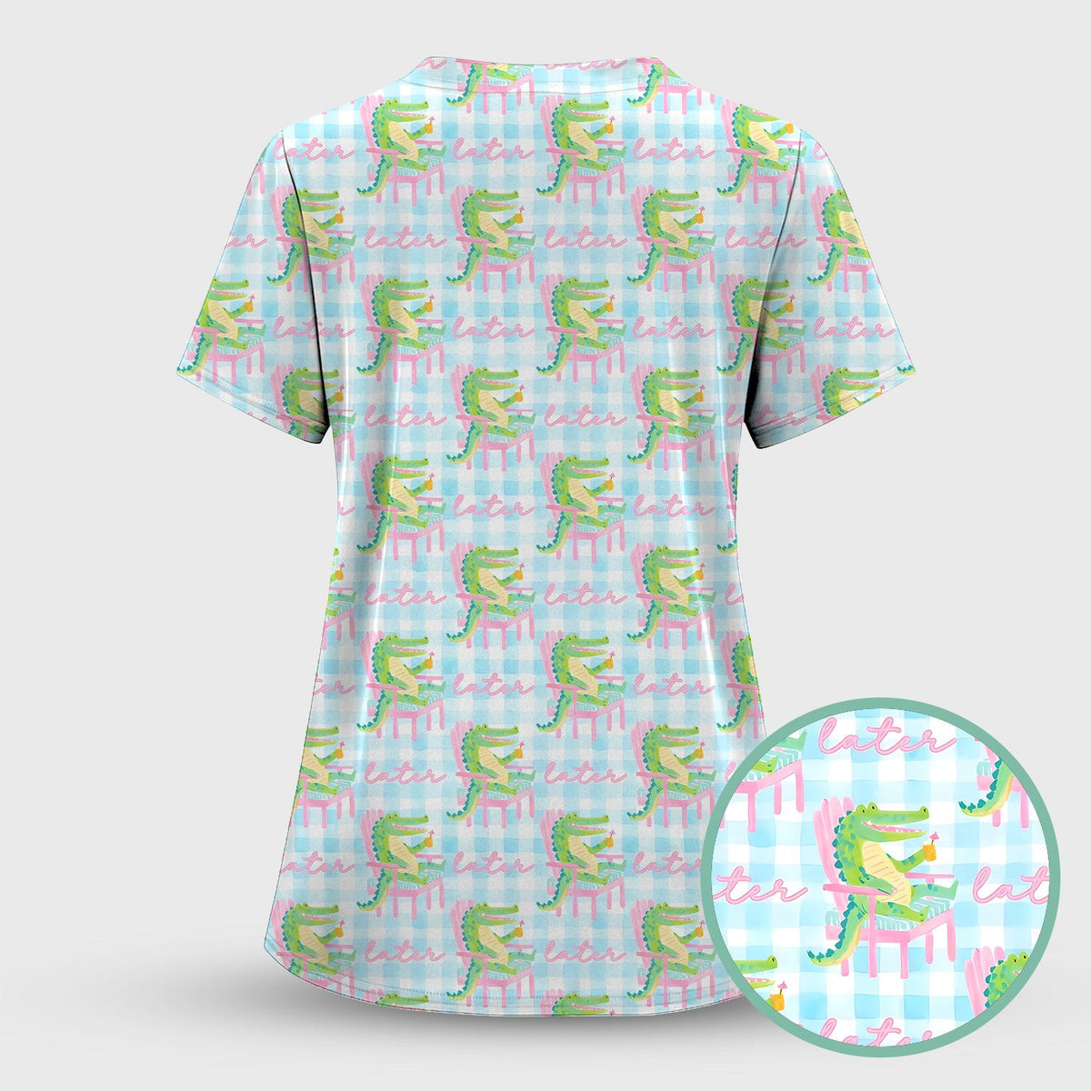 Funny Lazy Crocodile Later Pattern Scrub Top, Comfortable Scrubs for Nurses