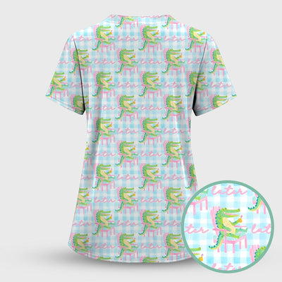 Funny Lazy Crocodile Later Pattern Scrub Top, Comfortable Scrubs for Nurses