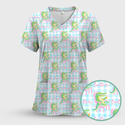 Funny Lazy Crocodile Later Pattern Scrub Top, Comfortable Scrubs for Nurses