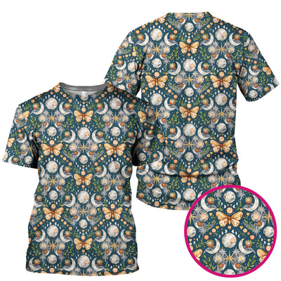 Celestial Butterfly Moonlight Pattern Scrub Top, Comfortable Scrubs for Nurses