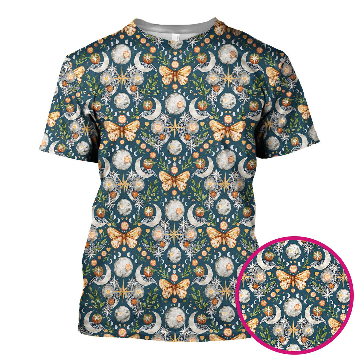 Celestial Butterfly Moonlight Pattern Scrub Top, Comfortable Scrubs for Nurses