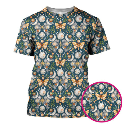 Celestial Butterfly Moonlight Pattern Scrub Top, Comfortable Scrubs for Nurses