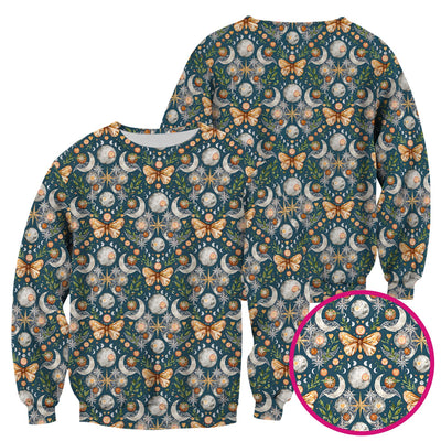 Celestial Butterfly Moonlight Pattern Scrub Top, Comfortable Scrubs for Nurses