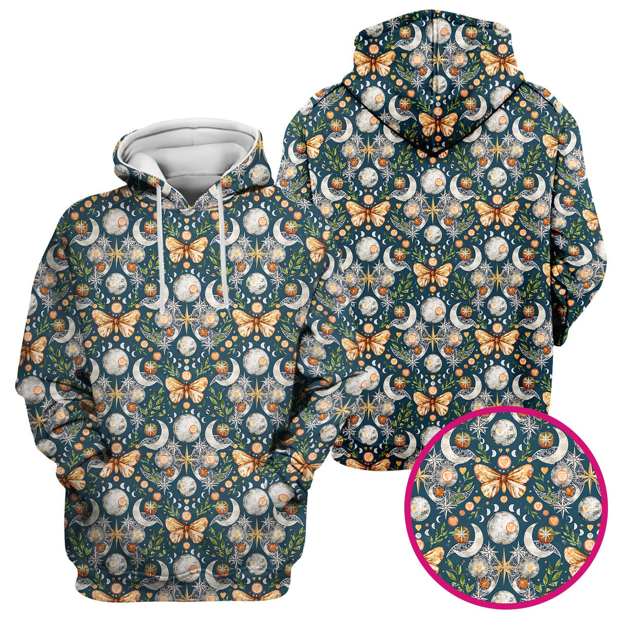 Celestial Butterfly Moonlight Pattern Scrub Top, Comfortable Scrubs for Nurses