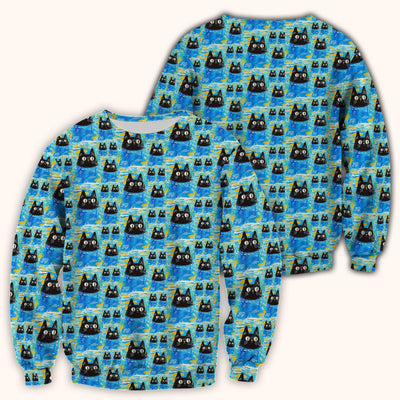 Black Cat Swimming In Blue Water Pattern Scrub Top, Comfortable Scrubs for Nurses