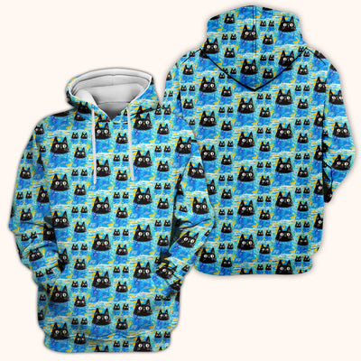 Black Cat Swimming In Blue Water Pattern Scrub Top, Comfortable Scrubs for Nurses