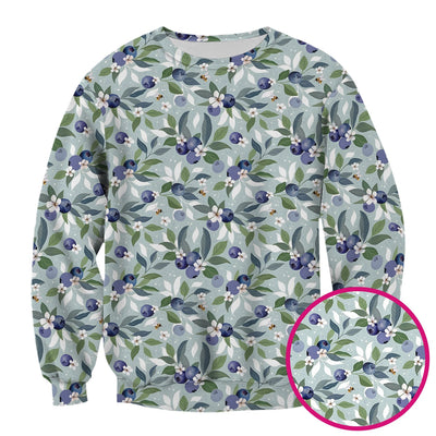 Fresh Blueberry Blossom Garden Pattern Nurse Scrub Top, Breathable Fabrics Nursing Uniform